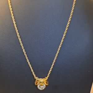 Pre-owned Givenchy Ribbon G Logo Rhinestobe Gold-tone Pendant Necklace